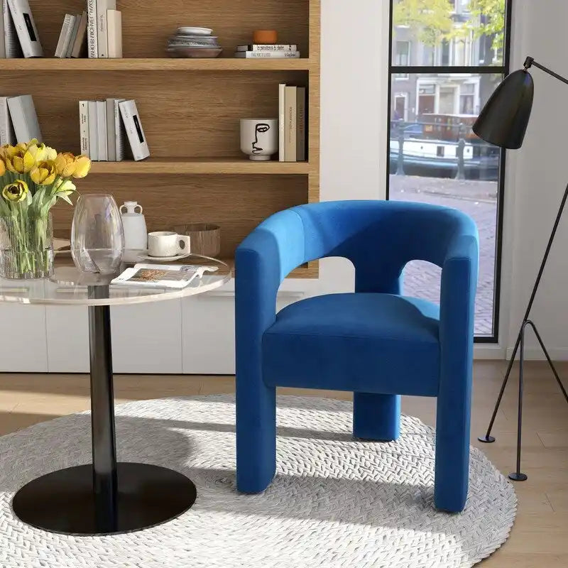 Chaise de salle à manger en velours, style glamour moderne, avec dossier ouvert