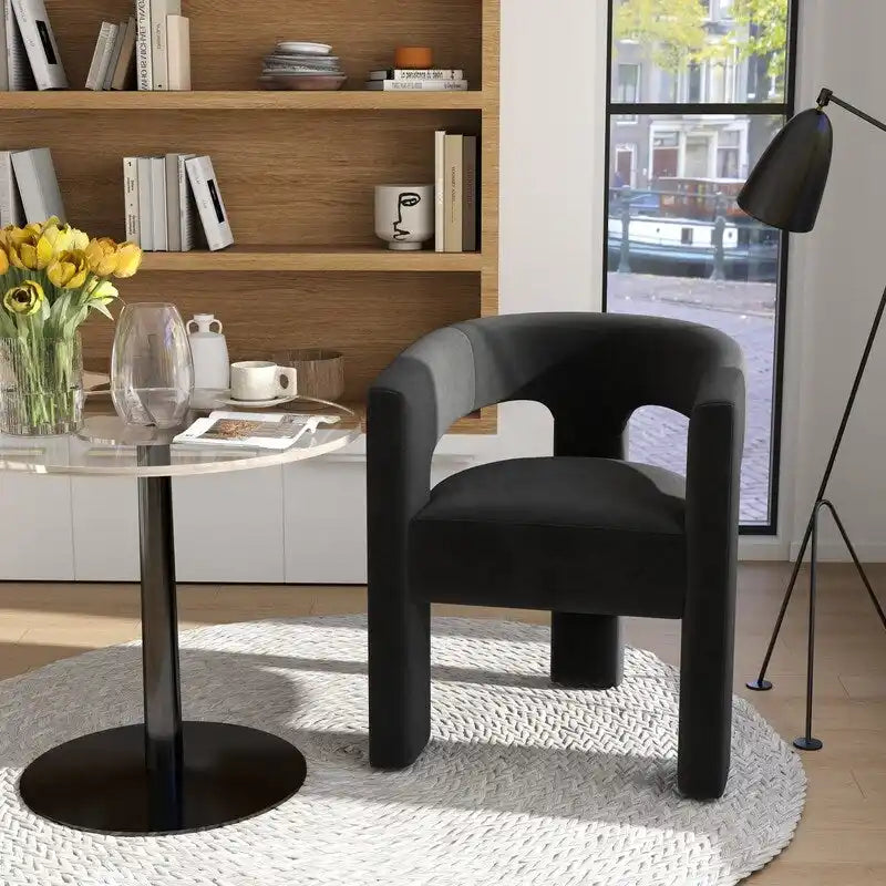 Chaise de salle à manger en velours, style glamour moderne, avec dossier ouvert