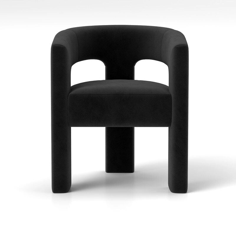 Chaise de salle à manger en velours, style glamour moderne, avec dossier ouvert