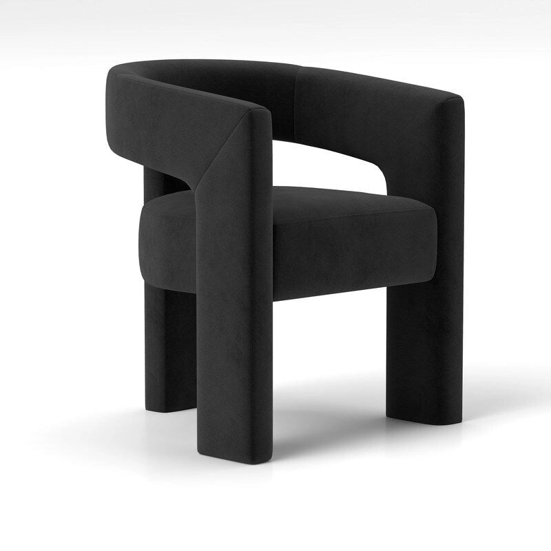 Chaise de salle à manger en velours, style glamour moderne, avec dossier ouvert