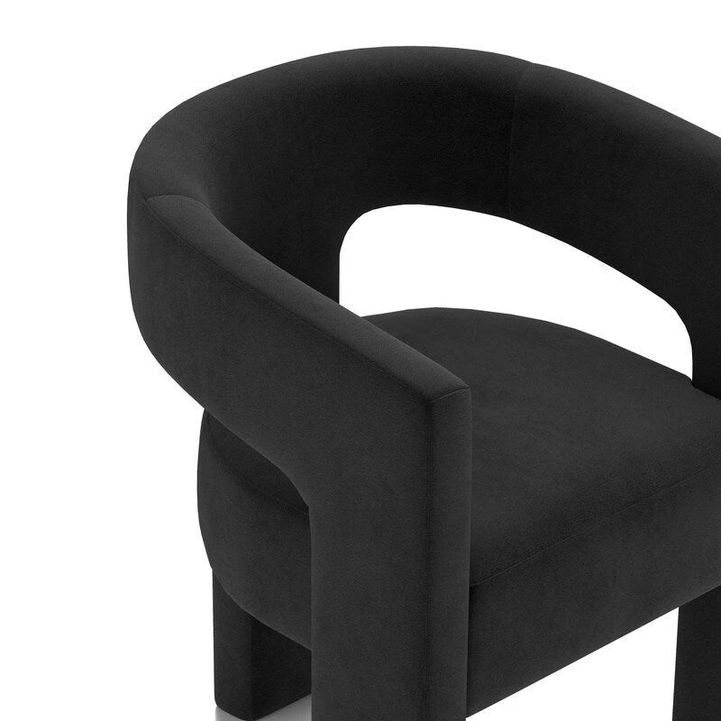 Chaise de salle à manger en velours, style glamour moderne, avec dossier ouvert