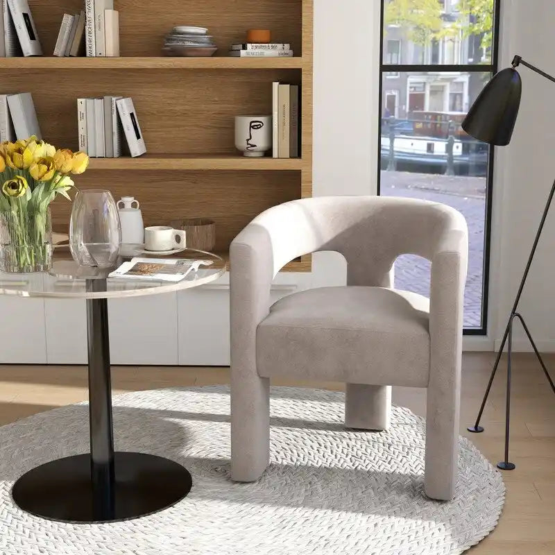 Chaise de salle à manger en velours, style glamour moderne, avec dossier ouvert