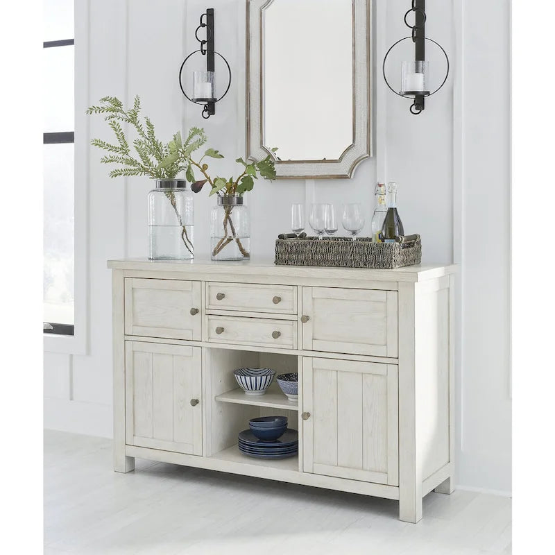 Vaisselier Buffet de Salle à Manger Blanc Antique, 56"L x 18"P x 36"H