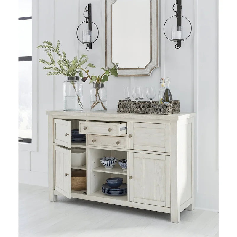 Vaisselier Buffet de Salle à Manger Blanc Antique, 56"L x 18"P x 36"H