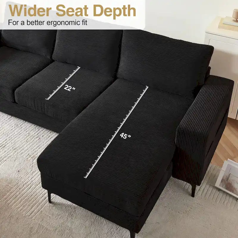 Canapé d'angle rembourré avec pieds en métal