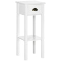 Table d'appoint à 2 niveaux avec tiroir, Table d'appoint étroite avec étagère inférieure, pour salon ou chambre à coucher, Blanche