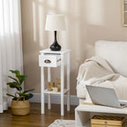 Table d'appoint à 2 niveaux avec tiroir, Table d'appoint étroite avec étagère inférieure, pour salon ou chambre à coucher, Blanche