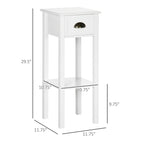 Table d'appoint à 2 niveaux avec tiroir, Table d'appoint étroite avec étagère inférieure, pour salon ou chambre à coucher, Blanche