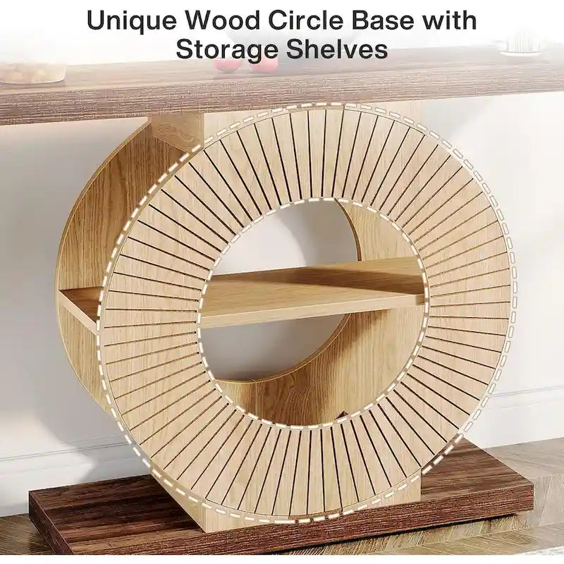 Console rustique en bois avec étagères de rangement pour salon