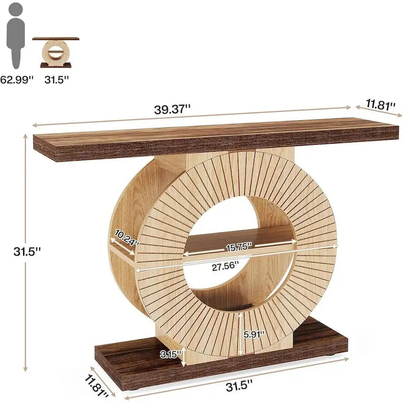 Console rustique en bois avec étagères de rangement pour salon