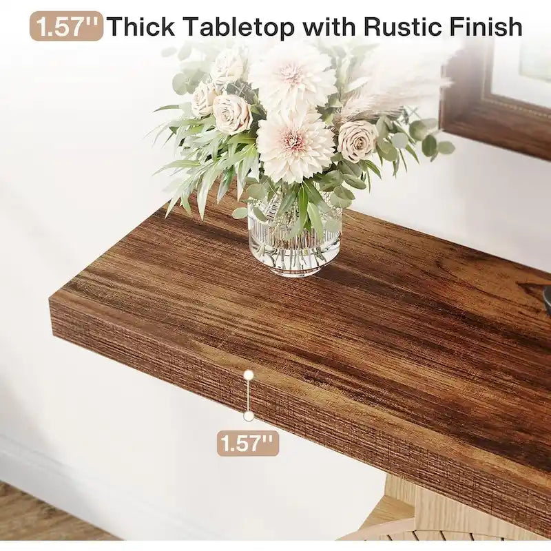 Console rustique en bois avec étagères de rangement pour salon