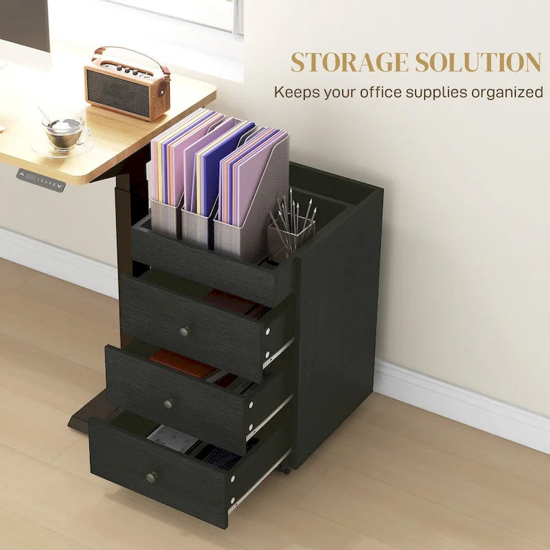 Meuble de rangement à 3 tiroirs pour bureau à domicile sur roulettes avec plateau amovible
