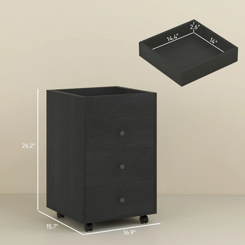 Meuble de rangement à 3 tiroirs pour bureau à domicile sur roulettes avec plateau amovible