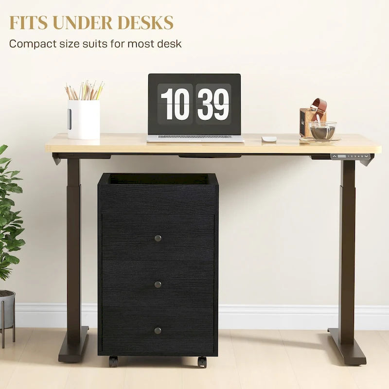 Meuble de rangement à 3 tiroirs pour bureau à domicile sur roulettes avec plateau amovible