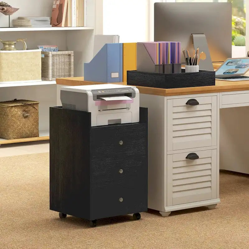 Meuble de rangement à 3 tiroirs pour bureau à domicile sur roulettes avec plateau amovible