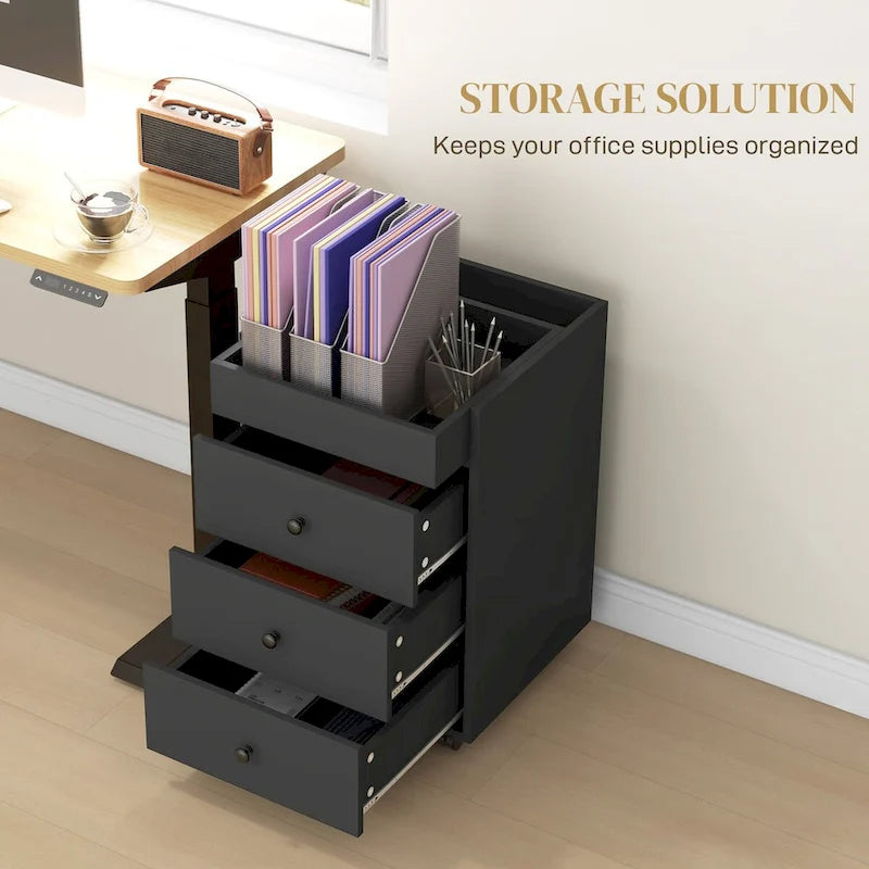 Meuble de rangement à 3 tiroirs pour bureau à domicile sur roulettes avec plateau amovible