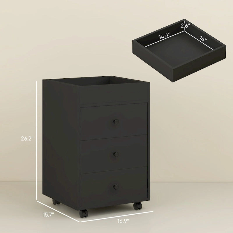 Meuble de rangement à 3 tiroirs pour bureau à domicile sur roulettes avec plateau amovible