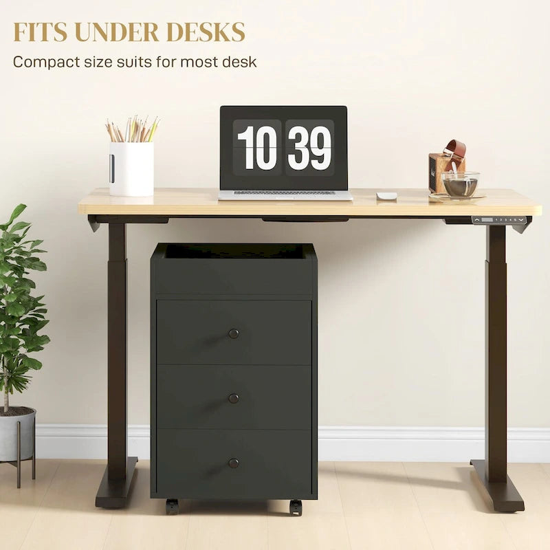Meuble de rangement à 3 tiroirs pour bureau à domicile sur roulettes avec plateau amovible