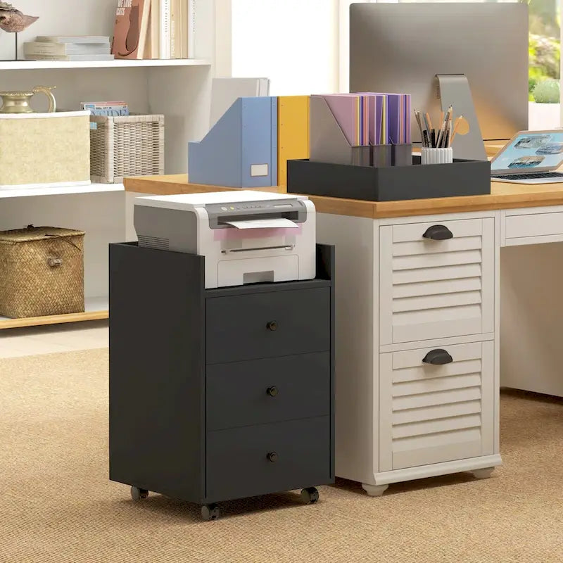 Meuble de rangement à 3 tiroirs pour bureau à domicile sur roulettes avec plateau amovible