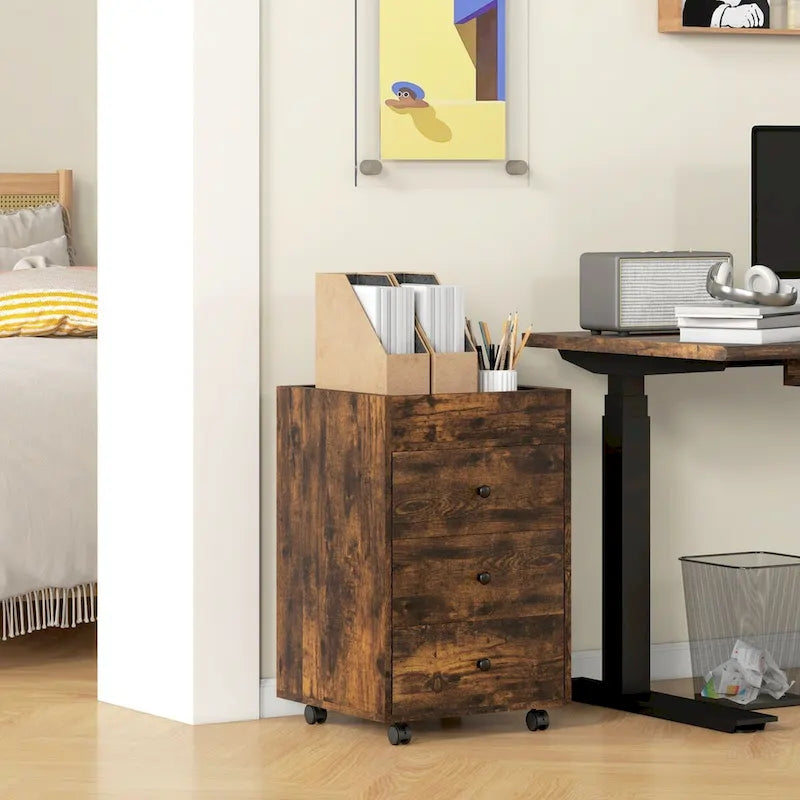 Meuble de rangement à 3 tiroirs pour bureau à domicile sur roulettes avec plateau amovible
