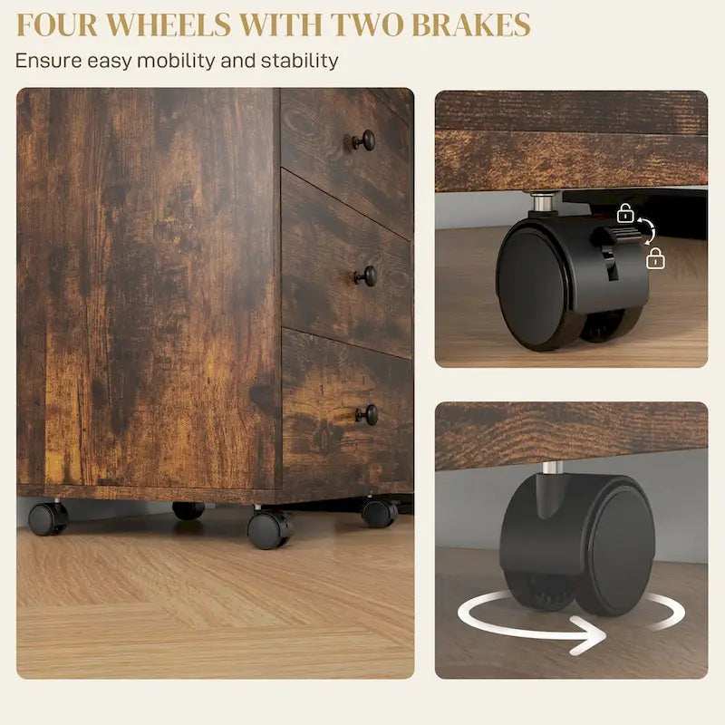 Meuble de rangement à 3 tiroirs pour bureau à domicile sur roulettes avec plateau amovible