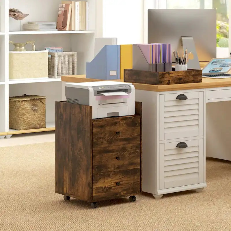 Meuble de rangement à 3 tiroirs pour bureau à domicile sur roulettes avec plateau amovible