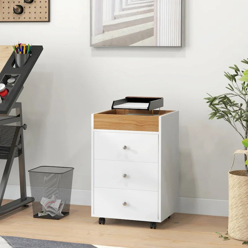 Meuble de rangement à 3 tiroirs pour bureau à domicile sur roulettes avec plateau amovible
