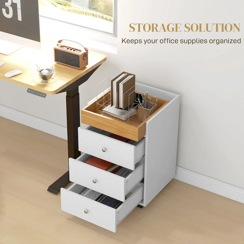 Meuble de rangement à 3 tiroirs pour bureau à domicile sur roulettes avec plateau amovible