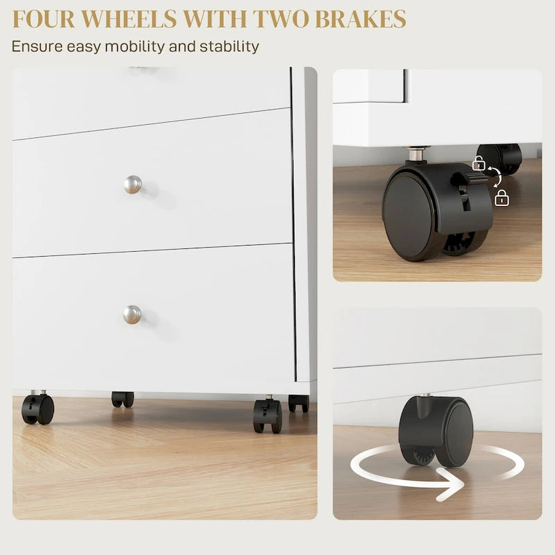 Meuble de rangement à 3 tiroirs pour bureau à domicile sur roulettes avec plateau amovible