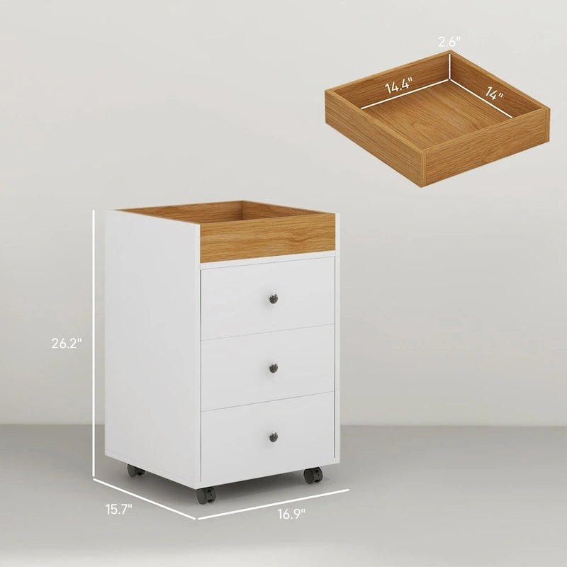 Meuble de rangement à 3 tiroirs pour bureau à domicile sur roulettes avec plateau amovible