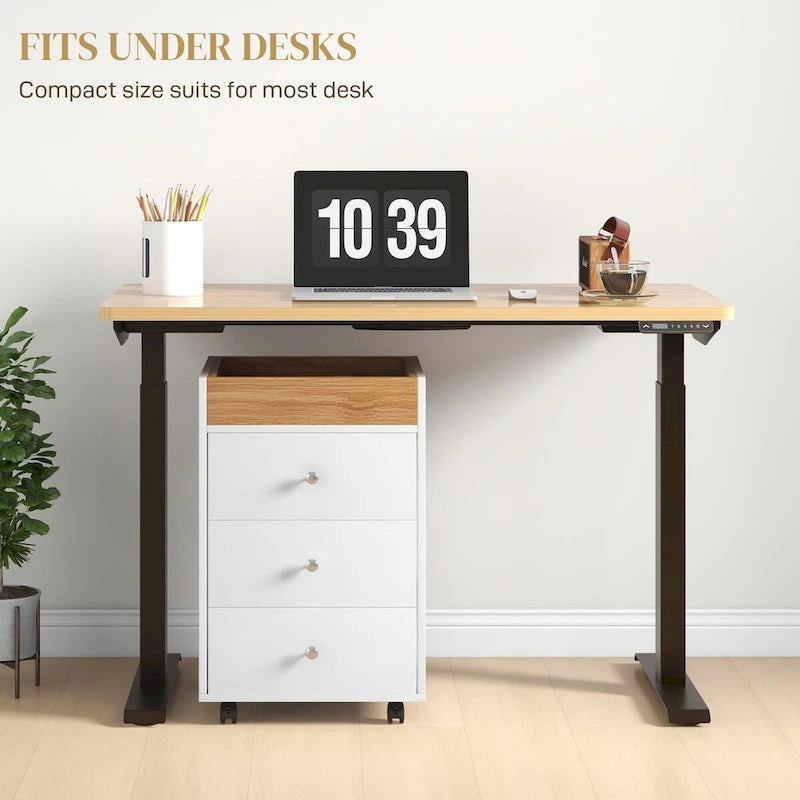 Meuble de rangement à 3 tiroirs pour bureau à domicile sur roulettes avec plateau amovible