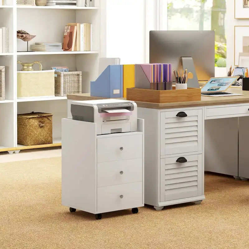 Meuble de rangement à 3 tiroirs pour bureau à domicile sur roulettes avec plateau amovible