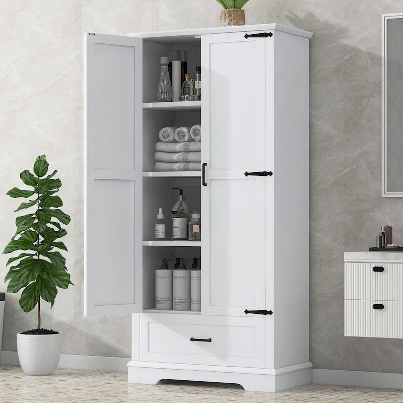 Meuble de rangement haut de salle de bain sur pied avec étagères réglables et porte pour petits espaces
