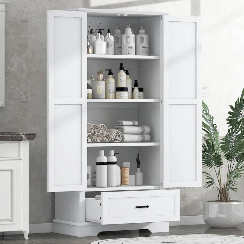 Meuble de rangement haut de salle de bain sur pied avec étagères réglables et porte pour petits espaces