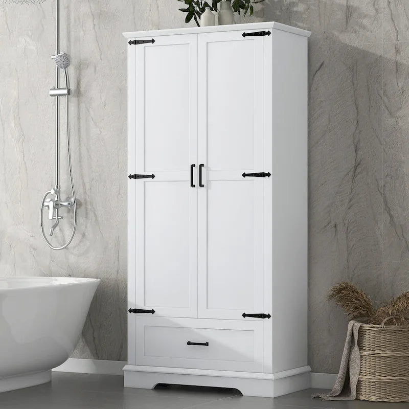 Meuble de rangement haut de salle de bain sur pied avec étagères réglables et porte pour petits espaces