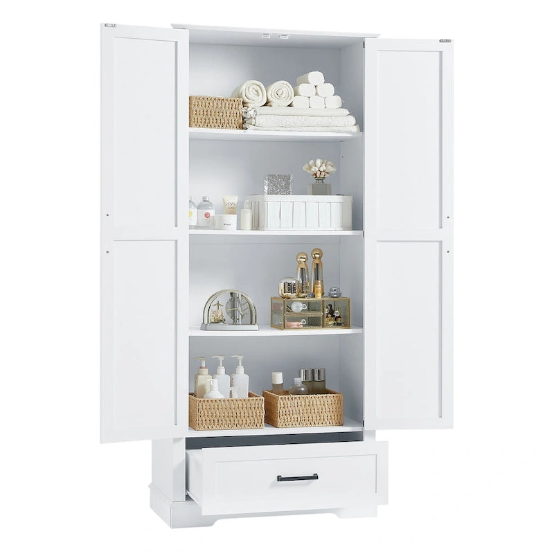 Meuble de rangement haut de salle de bain sur pied avec étagères réglables et porte pour petits espaces